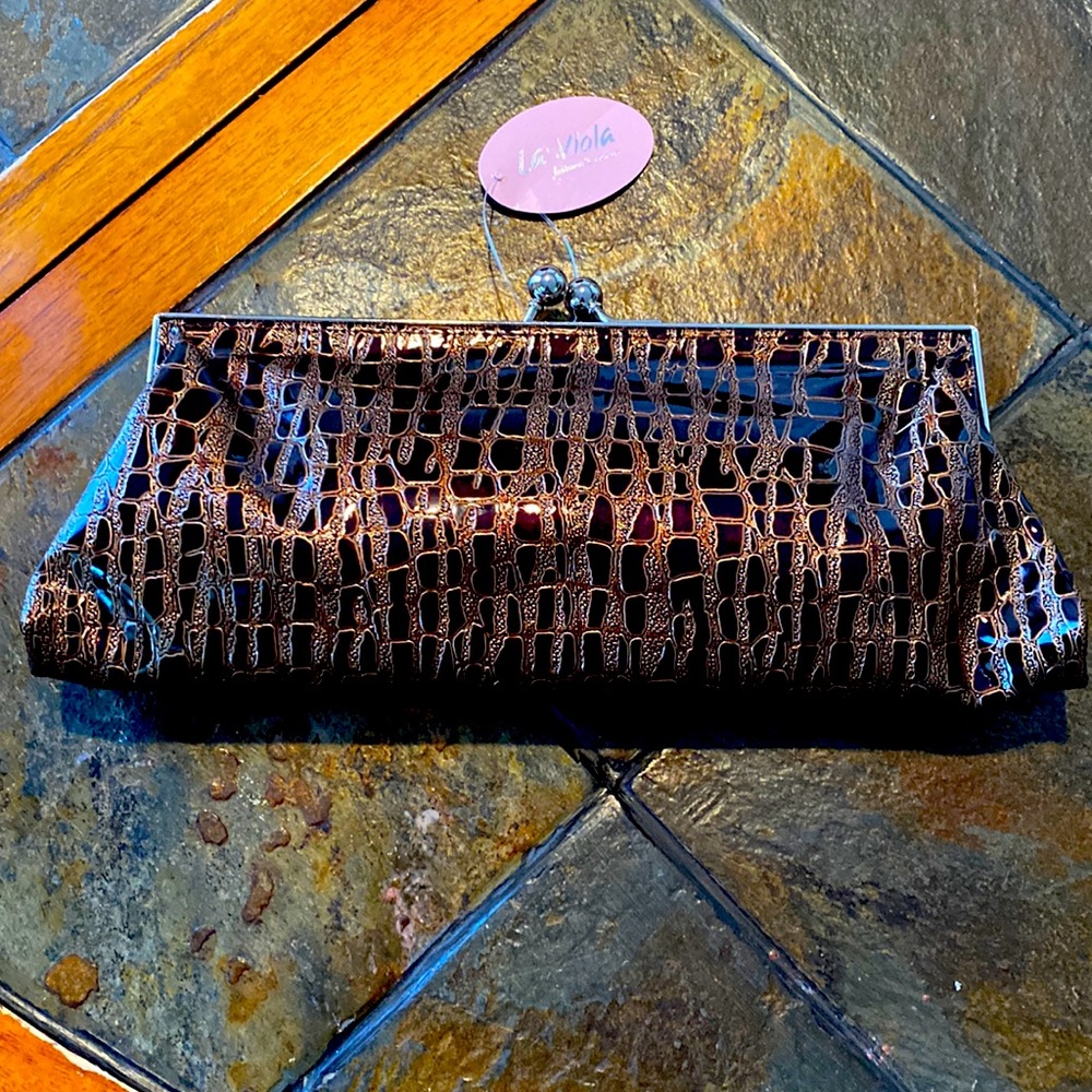 NWT brown snakeskin clutch